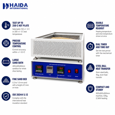 HAIDA รองเท้า เครื่องทดสอบความละเอียดความร้อน รองเท้าทั้งตัว เครื่องทดสอบความละเอียดความร้อน ISO 20344 5.12 อุปกรณ์ทดสอบรองเท้า